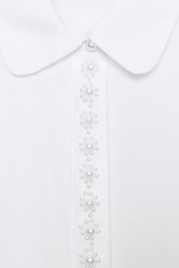 POPLIN SHIRT WITH FAUX PEARLS - Zara фото 9