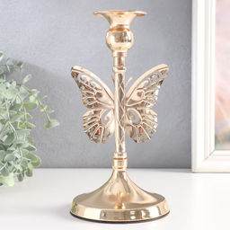 Металлический подсвечник на 1 свечу Ажурная бабочка, d=2.5 см, золото, 11?11?20.5 см