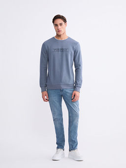 Bisiklet Yaka Bask?l? Erkek Sweatshirt