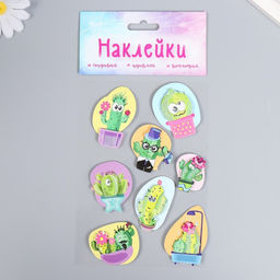 Наклейка картон 2 слоя Кактусы-глазастики 17х12 см