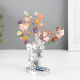 Сувенир бонсай "Серебристый слон с денежным деревом" цветные 36 камней 6,2х4,5х13,5 см