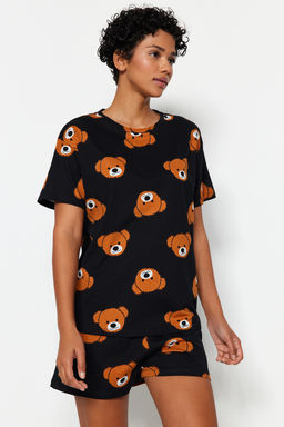 Trendyolmilla Ekru %100 Pamuklu Ay?c?kl? Sortlu Orme Pijama Tak?m? THMSS23PT00005  фото 37