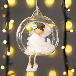 Цена за 4 шт. Фигурка - подвеска «Фея-бабочка, в юбке лепестке пушок, в шарике», ёлочная игрушка, 9×8×10 см