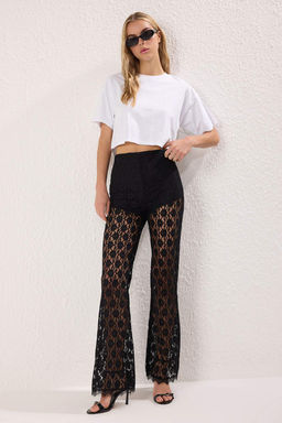 Siyah Dantel Flare Ispanyol Paca Dokuma Pantolon TWOSS24PL00096