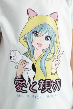 Пижамный комплект с короткими рукавами и принтом для девочек - Defacto фото 6