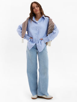 Рубашка женская MINAKU oversize в полоску, белая, голубая, размер 48
