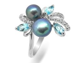 Кольцо из серебра жемчуг, куб.иркон., К1336чг