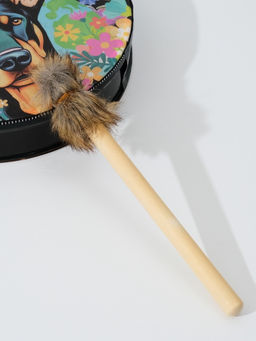 Шаманский бубен Доберман в цветах, музыкальный инструмент, с колотушкой, 5?25?25 см