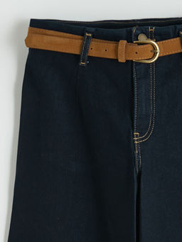 Beli Kemerli Wideleg Kad?n Jean Pantolon