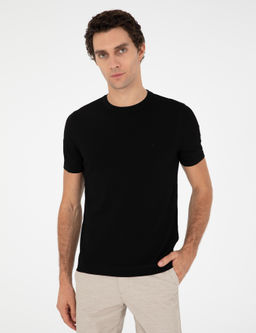 Черный приталенный крой из смесовой шерсти с круглым вырезом и трикотажным рукавом - Cacharel фото 3