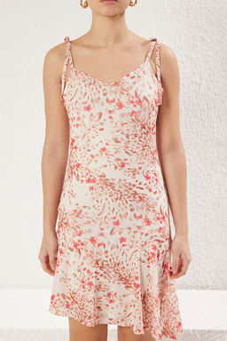 Ekru Asimetrik Etek Cicekli Mini Orme Elbise TWOSS25EL00088 - Trendyolmilla фото 4