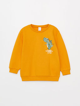 Bisiklet Yaka Bask?l? Erkek Bebek Sweatshirt