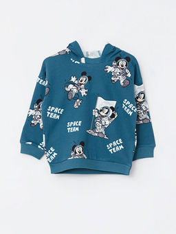 Kap??onlu Uzun Kollu Mickey Mouse Bask?l? Erkek Bebek Sweatshirt ve Pantolon 2li Tak?m - Waikiki фото 3