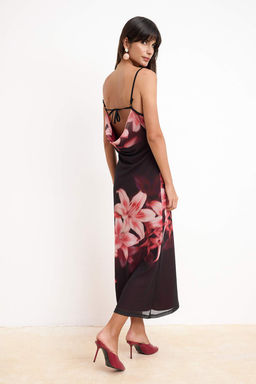 Cok Renkli Cicekli Bal?k Ask?l? Straplez Ince Ask?l? Kolsuz Tul Orme Elbise TWOSS26EL00374