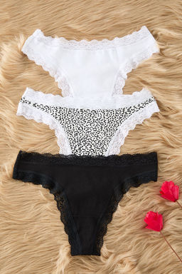 TRENDYOLMILLA Siyah-Beyaz-Leopar 3lu Paket Pamuklu Dantelli Tanga Orme Kulot THMSS24KU00003 фото 13