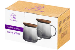 Набор 2 кружек 420 мл 11,5*9*10,5 см Crystal glass + пробковая крышка-подставка, серый - Elan gallery фото 10