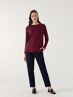 Bisiklet Yaka D?z Uzun Kollu Kad?n Bluz