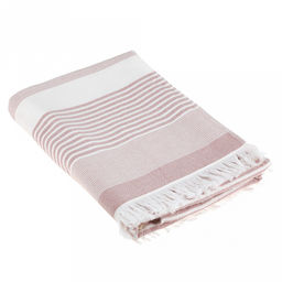 Полотенце махровое "Полосатый рейс" 70х140см, хлопок 100%, с бахромой, розовый (Китай)