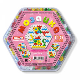 Игрушка "Мозаика" 22х19,5х3см, 110 элементов д1,3см, полипропилен, шестигранная прозрачная коробка в ту пленке, "Stellar" (Россия)