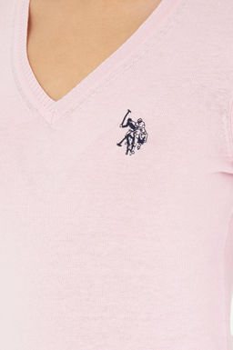 Женский розовый базовый свитер с v-образным вырезом Неожиданная скидка в корзине - U.s. polo assn фото 7