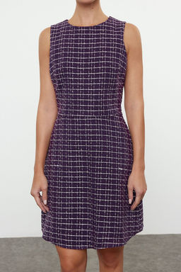 Mor Ekose / Kareli Mini Dokuma Elbise TWOAW23EL00258 - Trendyolmilla фото 3