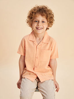 Resort Yaka Keten Kar???ml? Erkek ?ocuk G?mlek