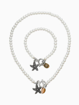 Набор 2 пред-та: бусы.браслет "Жемчуг", звезда, цвет белый в серебре L=18/42см №6