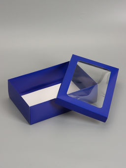 Цена за 5 шт. Коробка складная, крышка-дно «Синяя», с окном 30×20×9 см
