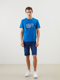 Bisiklet Yaka K?sa Kollu Bask?l? Penye Erkek Ti??rt