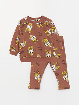 Bisiklet Yaka Daisy Duck Bask?l? Uzun Kollu K?z Bebek Sweatshirt ve Tayt Tak?m 2li Tak?m