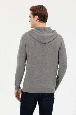 U. S. Polo Assn Мужской серый меланжевый вязаный свитер с капюшоном - U.s. polo assn фото 5