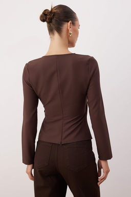 Kahverengi Kruvaze Toka Detayl? Dokuma Bluz TWOAW26BZ00142