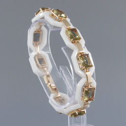 Браслет Октагон из белой керамики с Султанитом, покрытие под золото, длина 18см - Agat77 фото 2