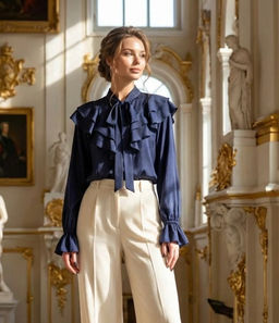 K13365 Рубашка с рюшами ТМ_СИНИЙ