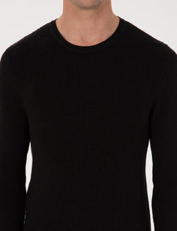 Siyah Slim Fit Pamuk Kar___ml_ Bisiklet Yaka Triko Kazak - Cacharel фото 6