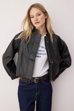 Siyah Oversize Kal?p Suni Deri Ince Ceket Mont TWOAW26MO00034 - Trendyolmilla фото 4