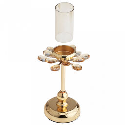 Подсвечник металлический "Аурелия" h28см, чаша с колбой стекло д5см, h10см, нескользящее основание д10см, золотой/янтарный, в коробке (Китай)