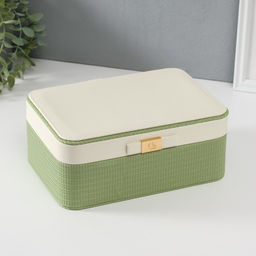 Шкатулка для украшений «Бантик», с зеркалом, искусственная кожа, бело-зелёная, 17×23.5×10 см