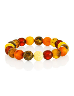 Браслет из натурального цельного янтаря Шар пестрый матовый