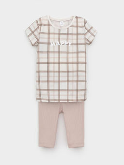 К 1643/дымчатая роза,шотландская клетка пижама дет