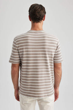 Полосатая футболка с коротким рукавом стандартного кроя с круглым вырезом - Defacto фото 5