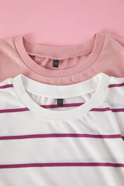 Lila-Ekru 2li K?z Cocuk %100 Pamuk Regular/Normal Kal?p K?sa Kol Orme T-Shirt TKDSS25TS00028 - Trendyolmilla фото 2