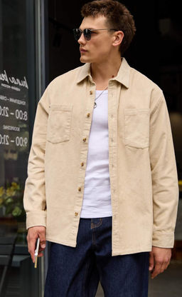 Рубашка вельвет F221-0470 l.beige