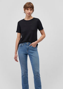 Dokulu Siyah Basic Tisort - Mavi фото 2