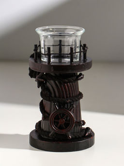 Подсвечник на 1 свечу «Маяк и штурвал», дерево, стекло, 8.5×8.5×15.5 см