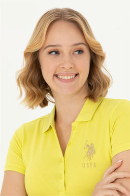 Женская неоново-желтая базовая футболка с воротником-поло Неожиданная скидка в корзине - U.s. polo assn фото 2