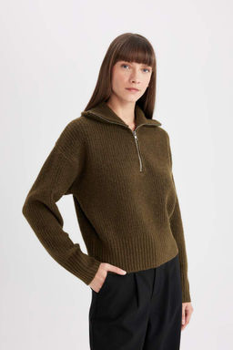 Свитер из ткани Selanik с полумолнией Relax Fit - Defacto фото 3