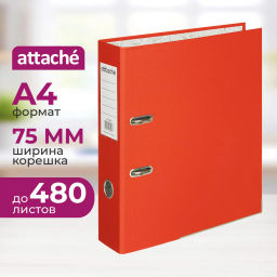 Папка-регистратор 75 мм Attache А4, красная, РР/бумага, мет. уголок