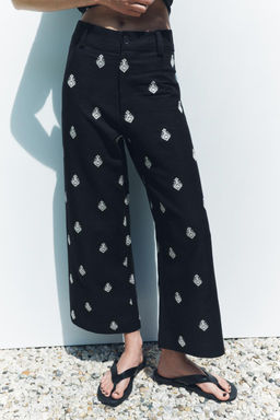 ZW COLLECTION CONTRAST EMBROIDERY CULOTTE TROUSERS - Zara фото 2