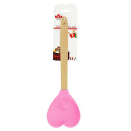 Лопатка силиконовая кулинарная 28,5см Сердце бамбуковая ручка, цвета микс, на картоне (Китай) - Домашняя мода фото 3